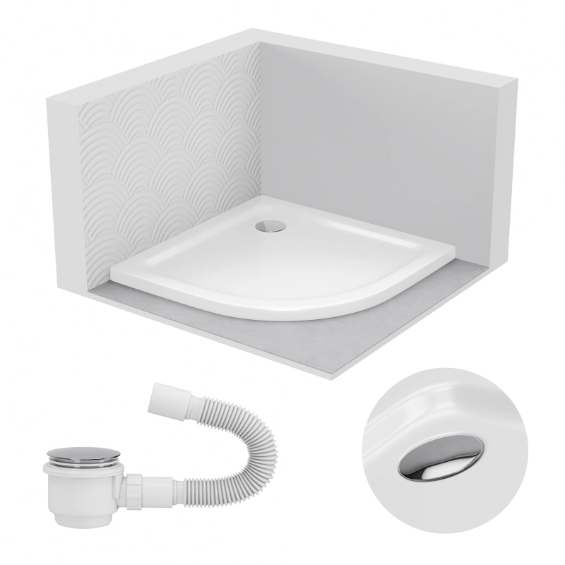 Brodzik prysznicowy półokrągły 70x70cm biały z syfonem BR021 SLIM SEVANTE