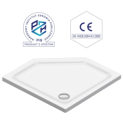 Brodzik prysznicowy pięciokątny 90x90cm biały z syfonem BR016 SLIM SEVANTE