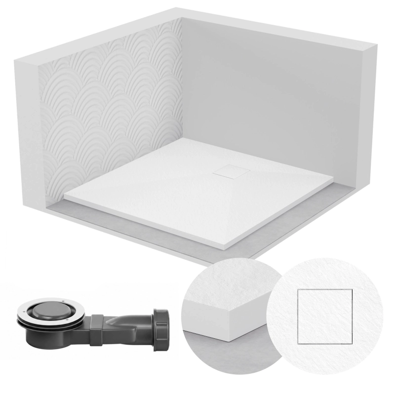 Brodzik prysznicowy kwadratowy 90x90cm biały z syfonem BR082 STONE SEVANTE