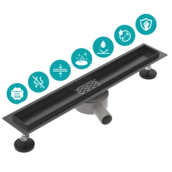 Korpus odpływu liniowego obrotowy 70 cm czarny OL019 FLAT SEVANTE