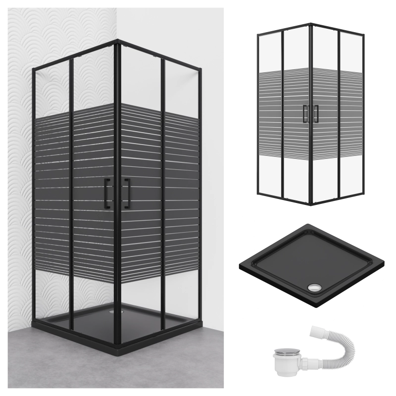 Zestaw kabiny Scabra kwadratowa 70x70 czarna z czarnym brodzikiem SLIM SEVANTE
