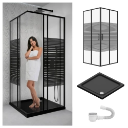 Zestaw kabiny Scabra kwadratowa 90x90 czarna z czarnym brodzikiem SLIM SEVANTE