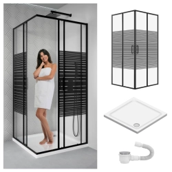 Zestaw kabiny Scabra kwadratowa 90x90 czarna z białym brodzikiem SLIM SEVANTE
