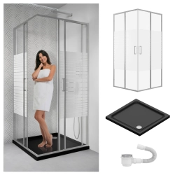 Zestaw kabiny Scabra kwadratowa 70x70 chrom z czarnym brodzikiem SLIM SEVANTE