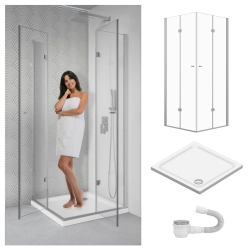 Zestaw kabiny Iwaki kwadratowa 90x90 chrom z białym brodzikiem SLIM SEVANTE