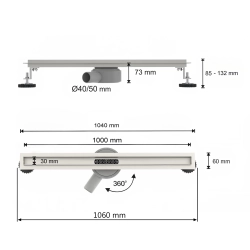 Odpływ liniowy obrotowy 100 cm czarny OL036 SLIM SEVANTE