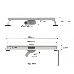 Odpływ liniowy obrotowy 90 cm inox OL042 SLIM SEVANTE