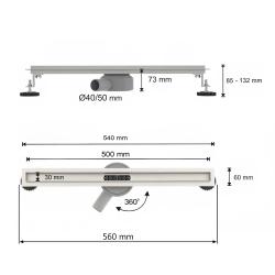 Odpływ liniowy obrotowy 50 cm biały OL045 SLIM SEVANTE