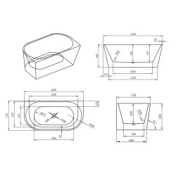 Wanna wolnostojąca owalna z syfonem 150x75x58cm LOGE WW025 SEVANTE