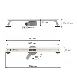 Odpływ liniowy obrotowy 90 cm czarny OL063 ULTRA SLIM SEVANTE
