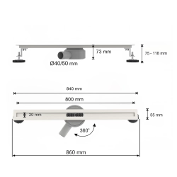 Odpływ liniowy obrotowy 80 cm czarny OL062 ULTRA SLIM SEVANTE