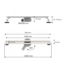 Odpływ liniowy obrotowy 100 cm inox OL057 ULTRA SLIM SEVANTE