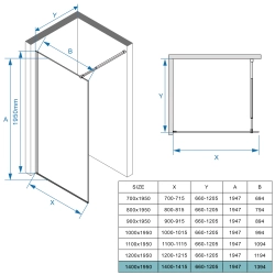 Ścianka prysznicowa walk-in 140x195cm czarna SP37 MAYON SEVANTE