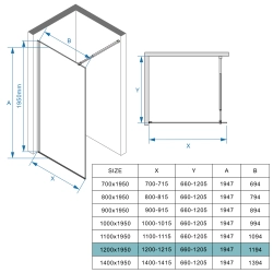 Ścianka prysznicowa walk-in 120x195cm czarna SP24 MASTI SEVANTE
