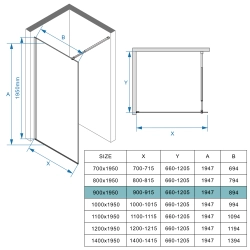 Ścianka prysznicowa walk-in 90x195cm czarna SP03 MASTI SEVANTE