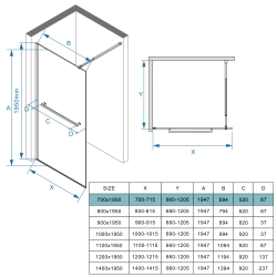 Ścianka prysznicowa walk-in 70x195cm czarna SP05 BROMO SEVANTE
