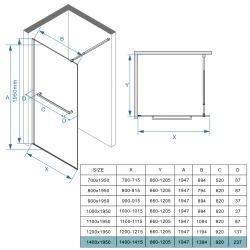 Ścianka prysznicowa walk-in 140x195cm czarna SP44 BROMO SEVANTE