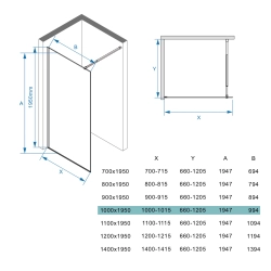 Ścianka prysznicowa walk-in 100x195cm czarna z kratką SP17 LASCAR SEVANTE