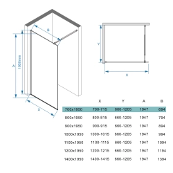 Ścianka prysznicowa walk-in 70x195cm czarna z kratką SP14 LASCAR SEVANTE