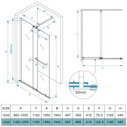 Ścianka prysznicowa walk-in 120x195cm czarna SP42 ERIS SEVANTE