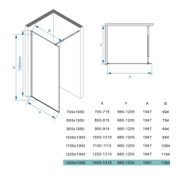 Ścianka prysznicowa walk-in 140x195cm czarna z kratką SP36 KATLA SEVANTE