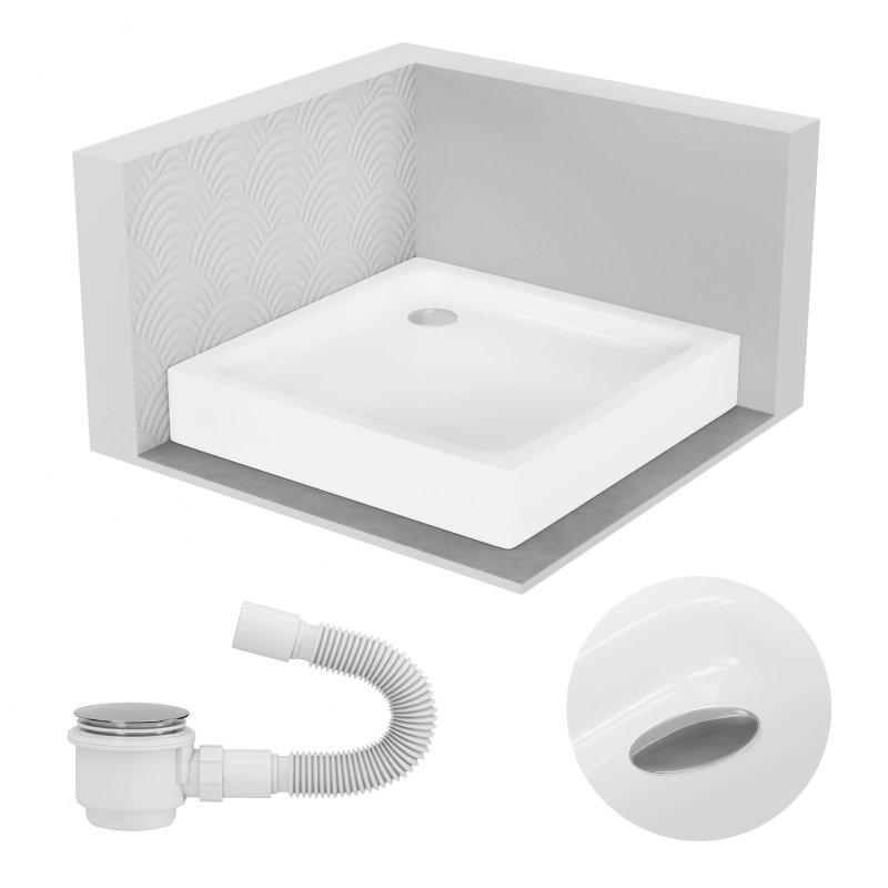 Brodzik prysznicowy kwadratowy 100x100cm biały z syfonem BR142 COMFORT SEVANTE