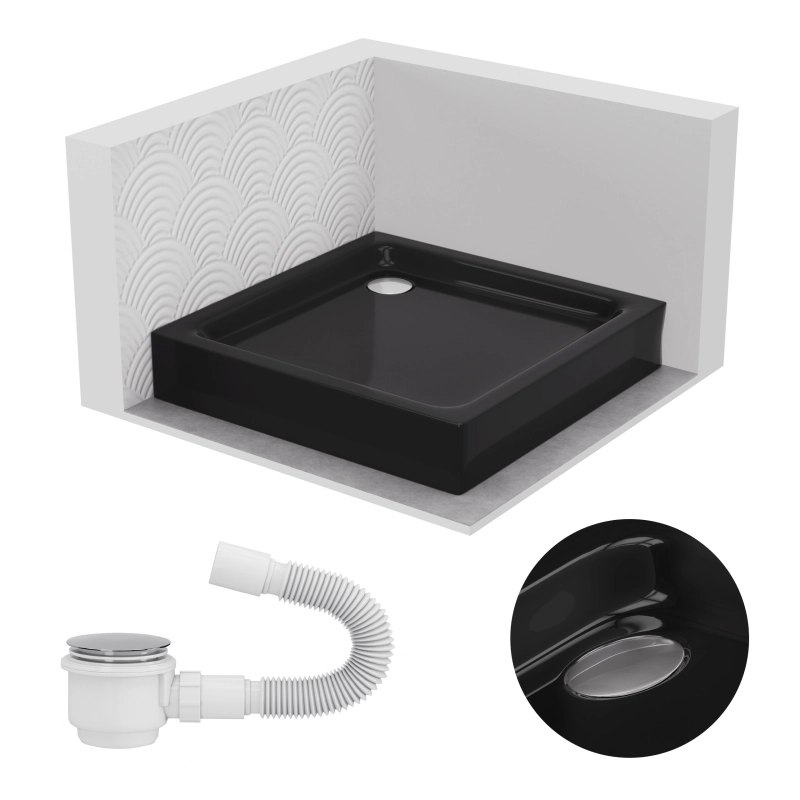 Brodzik prysznicowy kwadratowy 100x100cm czarny z syfonem BR145 COMFORT SEVANTE