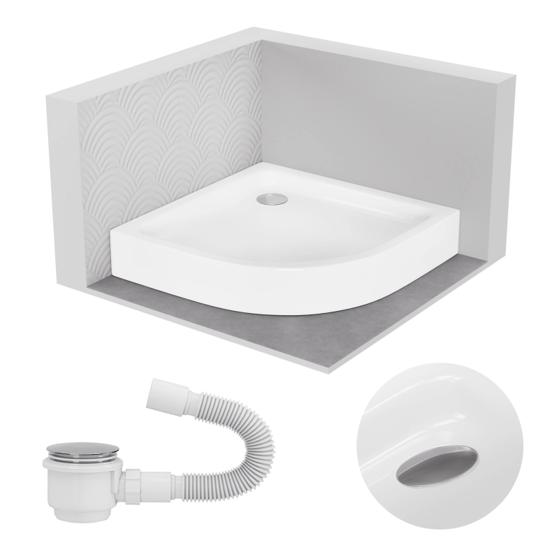 Brodzik prysznicowy półokrągły 100x100cm biały z syfonem BR155 COMFORT SEVANTE