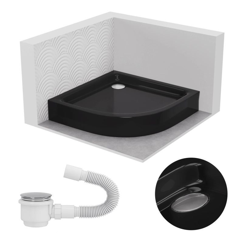 Brodzik prysznicowy półokrągły 90x90cm czarny z syfonem BR157 COMFORT SEVANTE