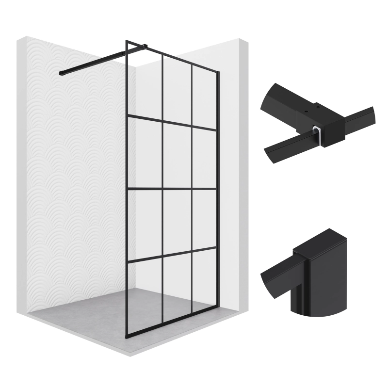 Ścianka prysznicowa walk-in 120x195cm czarna z kratką SP27 KATLA SEVANTE