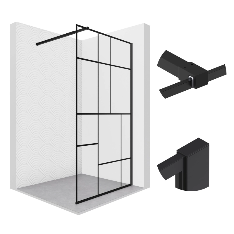 Ścianka prysznicowa walk-in 120x195cm czarna z kratką SP026 LASCAR SEVANTE