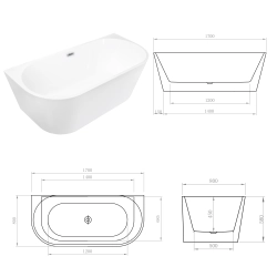 Wanna wolnostojąca owalna z syfonem 170x80x58cm LOGE WW001 SEVANTE