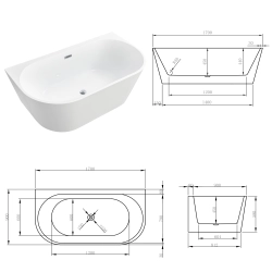Wanna wolnostojąca owalna poszerzona z syfonem 170x90x58cm LOGE WW002 SEVANTE