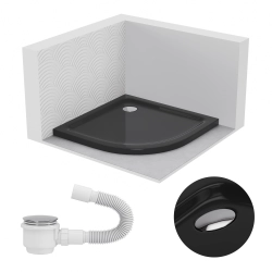 Brodzik prysznicowy półokrągły 80x80cm czarny z syfonem BR025 SLIM SEVANTE