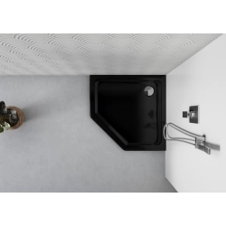 Brodzik prysznicowy pięciokątny 80x80cm czarny z syfonem BR018 SLIM SEVANTE