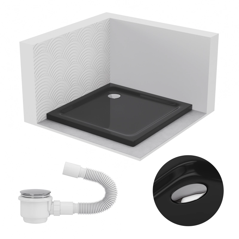 Brodzik prysznicowy kwadratowy 100x100cm czarny z syfonem BR014 SLIM SEVANTE
