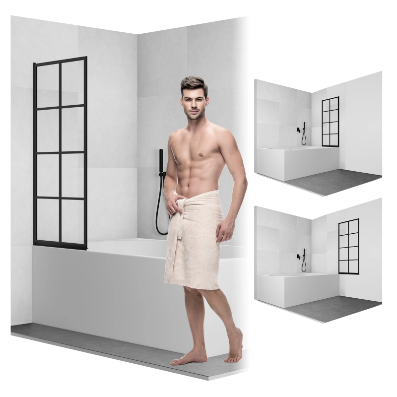 Parawan nawannowy składany jednoczęściowy z kratką 70x140cm czarny PN008 THIRA SEVANTE