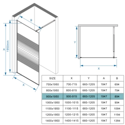 Ścianka prysznicowa walk-in 90x195cm czarna z pasami SP049 MAYON SEVANTE