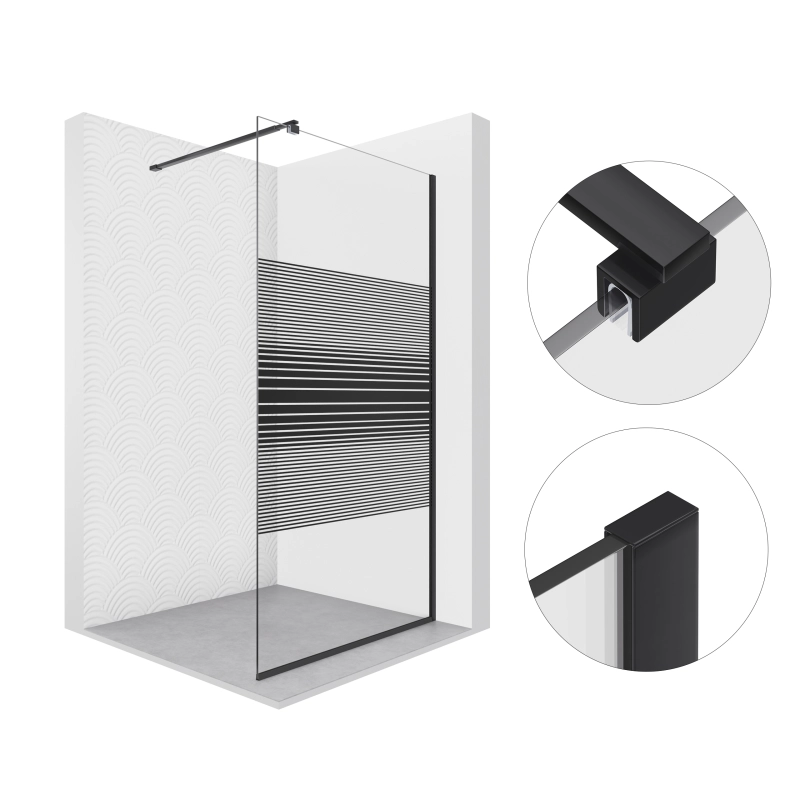 Ścianka prysznicowa walk-in 90x195cm czarna z pasami SP049 MAYON SEVANTE