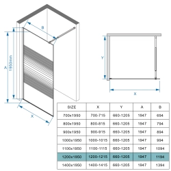 Ścianka prysznicowa walk-in 120x195cm chrom z pasami SP054 ETNA SEVANTE