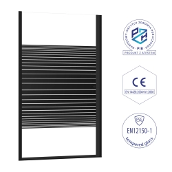 Drzwi prysznicowe do wnęki uchylne 80x190cm czarne z pasami SW099 GUNTUR SEVANTE